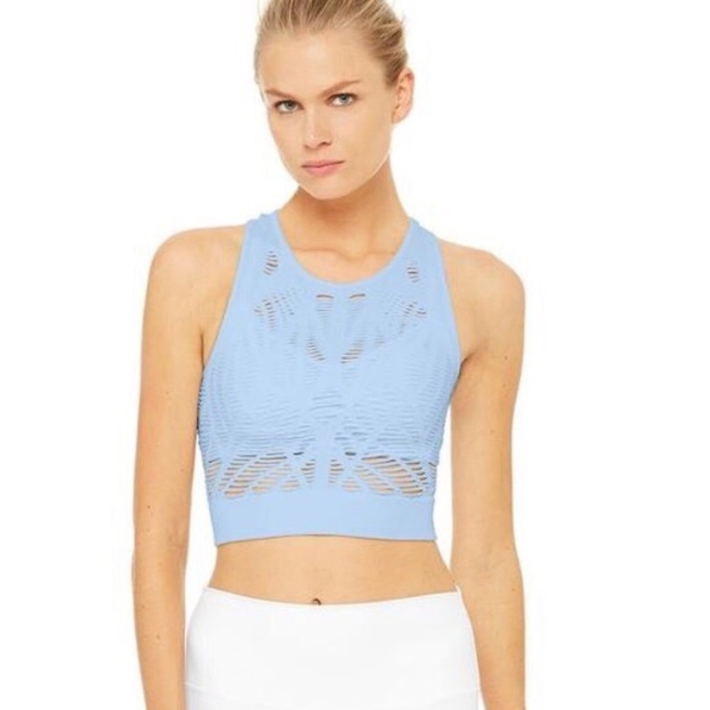 Alo blue vixen fitted crop top size large